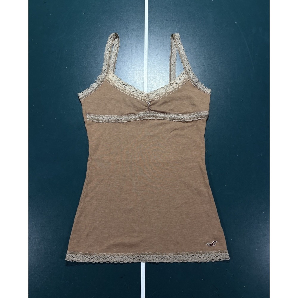 VTG Hollister Ribbed Lace Cami Tank Top Medium Brown Babydoll Y2K Bella Swan